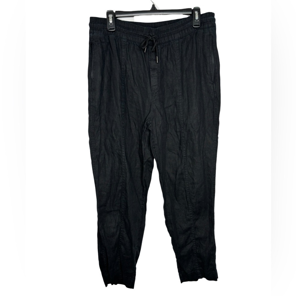 Athleta Black Retreat High Rise Linen Ankle Pant Size Medium Lagenlook Casual